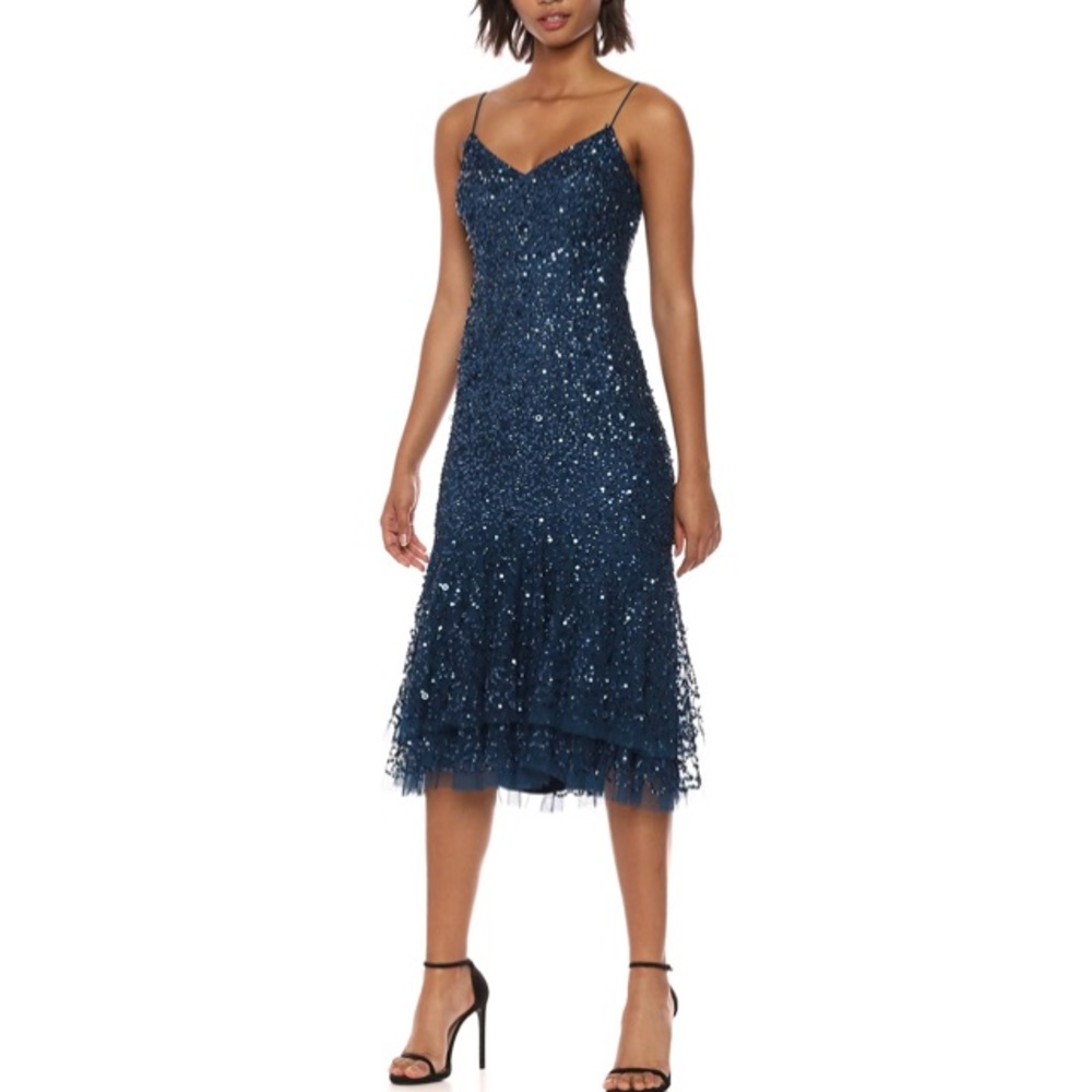 NWT Adrianna Papell Blue Beaded Dress - Picture 2 of 5